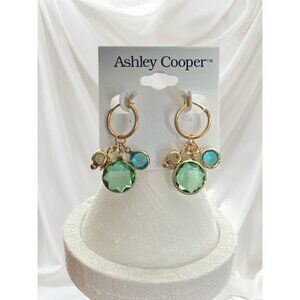 Ashley Cooper 1 1/2" Gold Tone/Multi Color Huggie Earrings With Dangles-NWT